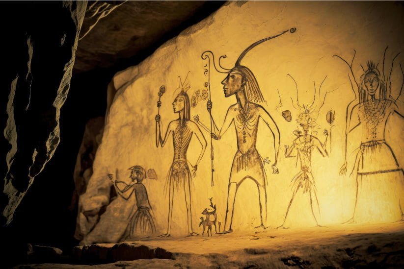 A captivating cave painting illustration showcasing the roots of artistic expression.