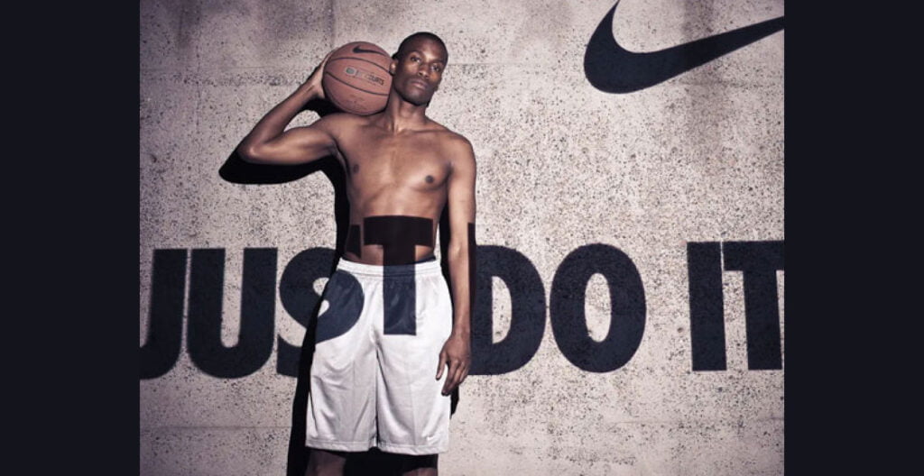 Athlete pushing their limits in a Nike advertisement with the "Just Do It" slogan.