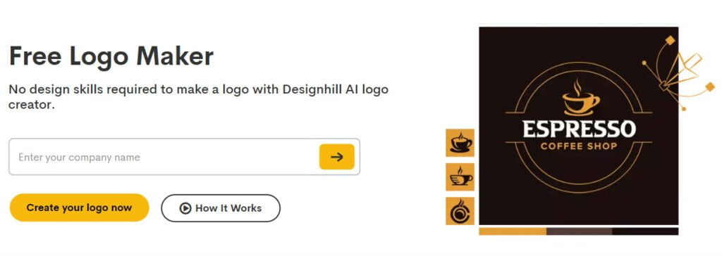 screenshot of designhill logo maker website.